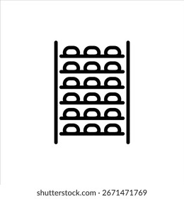 Icono de contorno del bastidor de enfriamiento. Ilustración de la línea negra del estante del pan.