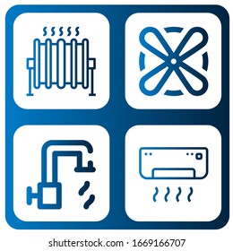cooling simple icons set. Contains such icons as Heat, Fan, Hot water, Air conditioner, can be used for web, mobile and logo