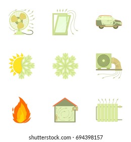Cooling system icons set. Cartoon set of 9 cooling system vector icons for web isolated on white background