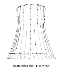 Cooling Tower From Abstract Futuristic Polygonal Black Lines And Dots. Vector Illustration.