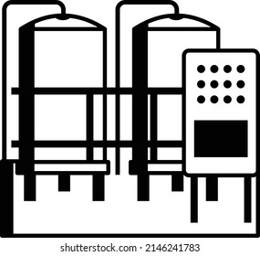 Cooling Tower with Control Unit Concept vector icon design, Water Treatment and Purification Plant symbol, Environment Friendly Industry Sign, Desalination Biotechnology stock illustration