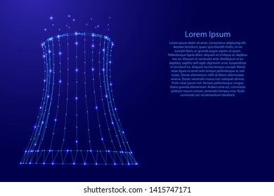 Cooling tower from futuristic polygonal blue lines and glowing stars for banner, poster, greeting card. Vector illustration.