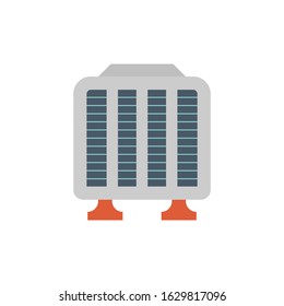 Cooling tower icon. That is a heat ventilation technology for industrial i.e. oil refinery, petrochemical and  chemical plant, nuclear power station and HVAC system for cooling building. Vector icon.