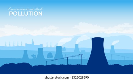Cooling tower of nuclear power plant design illustration concept