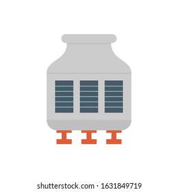 Cooling tower vector icon. Heat ventilation technology system for industry i.e. oil refinery, petrochemical or chemical plant, nuclear power station, gas fired power plant, HVAC system for building.