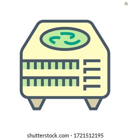 Cooling tower vector icon. Heat ventilation technology for industrial i.e. oil refinery, petrochemical and  chemical plant, nuclear power station and HVAC system for cooling building. 64x64 pixel line