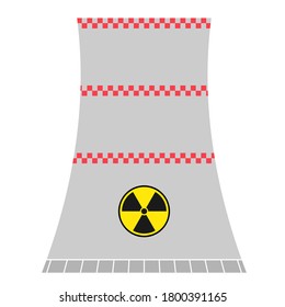 Cooling tower. Vector illustration of nuclear power plant with radiation sign. Cooling tower icon. 