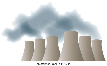 Cooling towers with smoke, steam