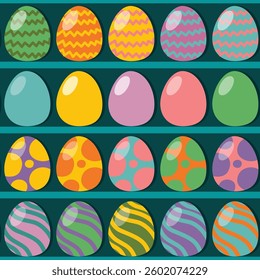 Coolorful Easter eggs On Shelf in Supermarket Wallpaper for Easter celebrations, Vector, Illustration, Pattern