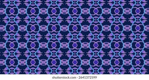 Cool-toned abstract pattern in blue and violet shades with floral symmetry. Great for digital backdrops or fashion prints.