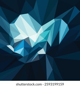 Cool-toned low poly abstract design with sharp geometric ice shards in shades of blue and white, ideal for modern backgrounds, digital art, and creative projects.