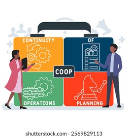 COOP - Continuity Of Operations Planning acronym. business concept background. vector illustration concept with keywords and icons. lettering illustration with icons for web banner, flyer, landing pag