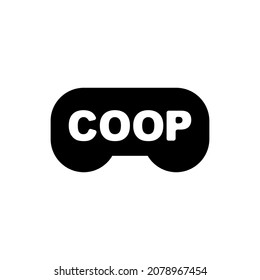 Coop game logo. Cooperative game sign. Video game icon for two joysticks. Play together together.