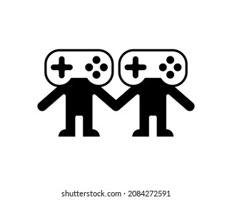 Coop game logo. Cooperative game sign. Video game icon for two joysticks. Play together together.
