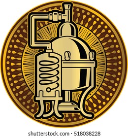 Cooper alcohol distillation unit alembic as logo or Icon template.
