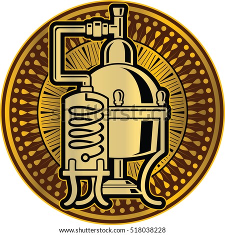 Cooper alcohol distillation unit alembic as logo or Icon template.
