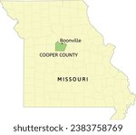 Cooper County and city of Boonville location on Missouri state map
