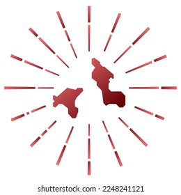 La morada de sol de Cooper Island. Mapa de borde con coloridos rayos estelares. Ilustración de Cooper Island en digital, tecnología, internet, estilo de red. Ilustración vectorial.
