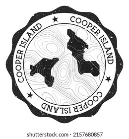 Cooper Island outdoor stamp. Round sticker with map with topographic isolines. Vector illustration. Can be used as insignia, logotype, label, sticker or badge of the Cooper Island.