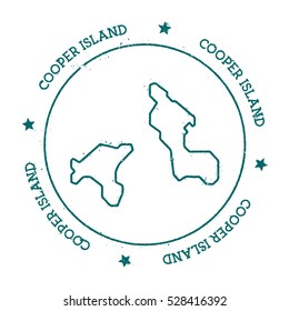 Cooper Island vector map. Retro vintage insignia with island map. Distressed travel stamp with Cooper Island text wrapped around a circle and stars. Cooper Island map vector illustration.