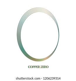 Cooper Patina Zero Company Label Element. Letter O number 0 logo icon design template elements. Zero emblem original vector illustration. Null symbol scroll element with metal effect.