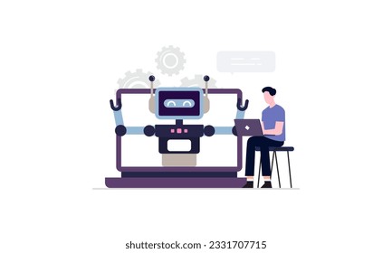 Cooperate with AI artificial intelligence illustration