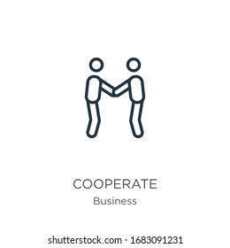 Kooperationssymbol. Dünne Lineare kooperieren Umrisssymbol einzeln auf weißem Hintergrund aus der Unternehmenskollektion. Vektorillustration der Linie, Symbol für Web und Mobilfunk