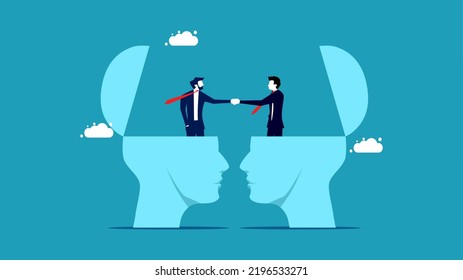 Cooperate. Successful businessmen shaking hands on the head. vector