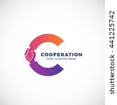 Cooperation Abstract Vector Sign, Symbol or Logo Template. Hand Shake Incorporated in Letter C Concept. Isolated.