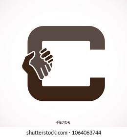 Cooperation Abstract Vector Sign, Symbol or Logo Template. Hand Shake Incorporated in Letter C Concept. Isolated.