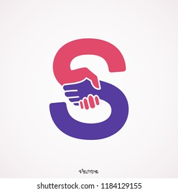 Cooperation Abstract Vector Sign, Symbol or Logo Template. Hand Shake Incorporated in Letter S Concept. Isolated.