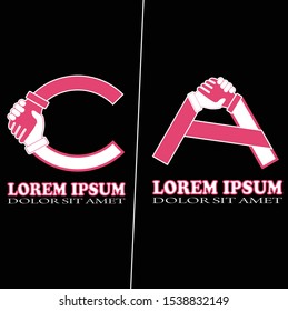 Cooperation Abstract Vector Sign, Symbol or Logo Template.Letter C and letter A Concept.editable text