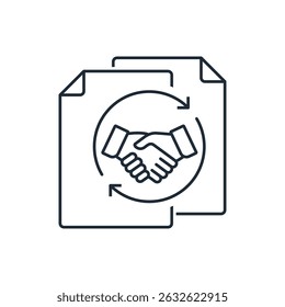 Acordo de Cooperação. Obrigações mútuas. Ilustração de ícone linear de vetor em fundo branco.