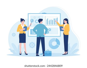 Cooperation in analyzing growth charts  trending concept flat illustration