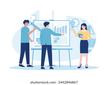 Cooperación en el análisis de gráficos de crecimiento concepto de tendencia ilustración plana