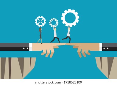 Cooperación y asistencia en el trabajo, Ilustración vectorial de estilo plano