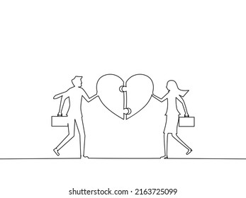 Cooperation. A businessman connects the heart puzzle. business concept vector illustration