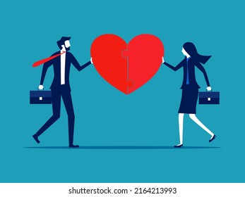 Cooperation. A businessman connects the heart puzzle. business concept vector illustration