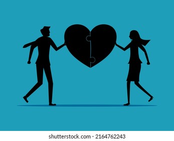Cooperation. A businessman connects the heart puzzle. business concept vector illustration