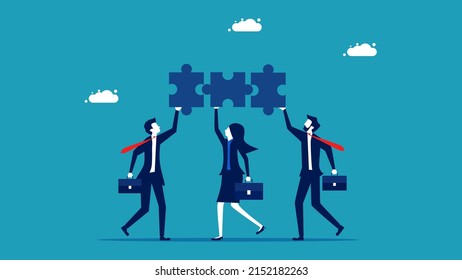 Cooperation. Businessmen work as a team. The ones that connect the puzzle elements. partner vector