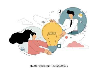 Cooperation and collaboration. Search for ideas. Brainstorm. Effective communication. Teamwork. Vector illustration - Powered by Shutterstock - Get 15% off with code: PIKWIZARD15