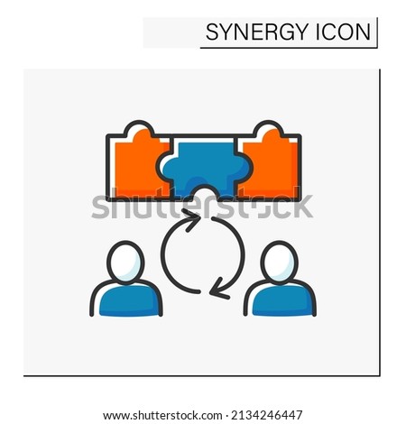 Cooperation color icon. Creative collaborations between workers. Synergy concept. Isolated vector illustrations