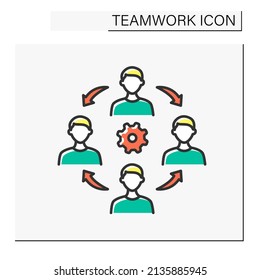 Cooperation color icon. Cooperation mechanisms between workers. Discussion, collaboration, common project. Effective work process. Teamwork concept. Isolated vector illustration
