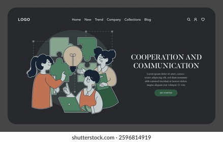 Cooperation and communication play essential roles in collaboration. This illustration shows individuals brainstorming and working together, symbolizing teamwork and innovative ideas leading to