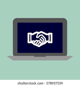 Cooperation concept. Laptop screen