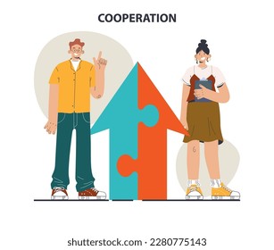 Cooperation concept set. Collaboration and teamwork. Office characters coordination for additional business development. Idea of successful coworking. Flat vector illustration