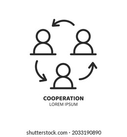 Icono de línea de concepto de cooperación y delegación en línea. Concepto de logotipo. Videoconferencia y concepto de reunión en línea. Trabajo a distancia y aprendizaje. Ilustración vectorial. charla, conferencia