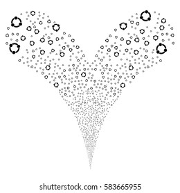 Cooperation fireworks stream. Vector illustration style is flat black iconic symbols on a white background. Object double fountain organized from random symbols.