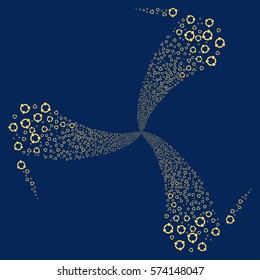 Cooperation fireworks swirl rotation. Vector illustration style is flat yellow iconic symbols on a blue background. Object whirl organized from random icons.