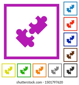 Cooperation flat color icons in square frames on white background